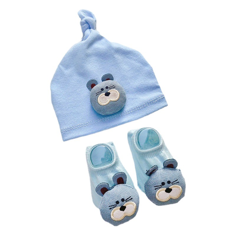 Baby Hat and Socks 2-Piece Set, Cute and Adorable Infant Hat, Cartoon Style for Boys and Girls, Korean Style Trendy