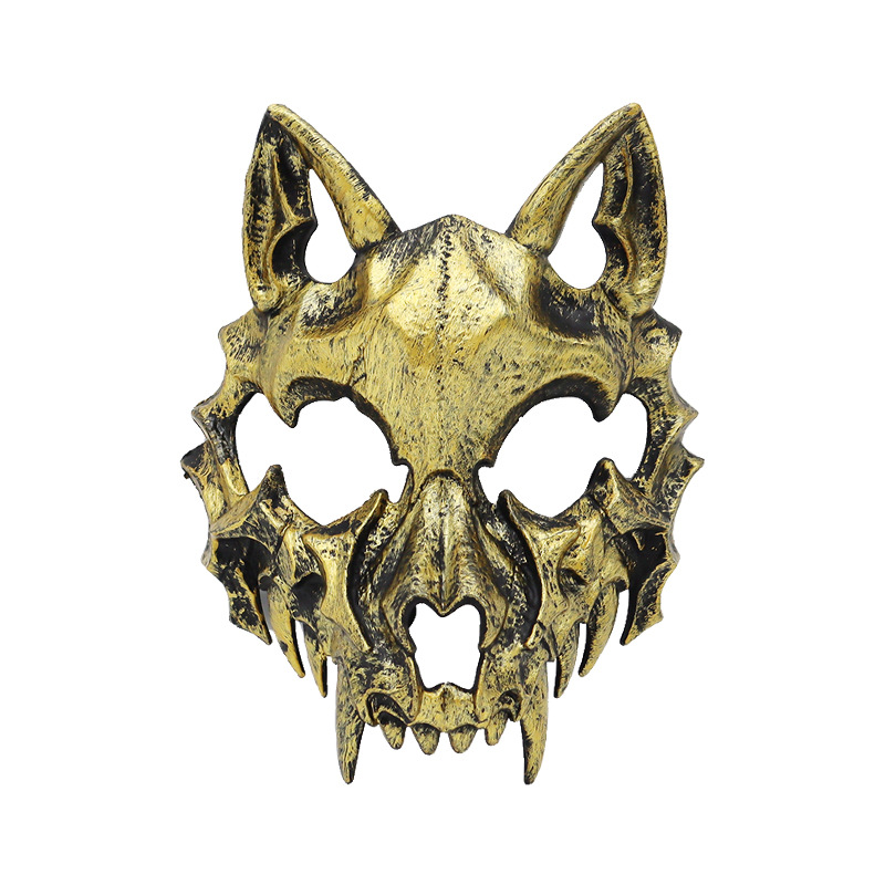fiesta máscara de esqueleto dientes largos demonio esqueleto mitad cara máscara de lobo detrás máscara gigante disfraz de Halloween