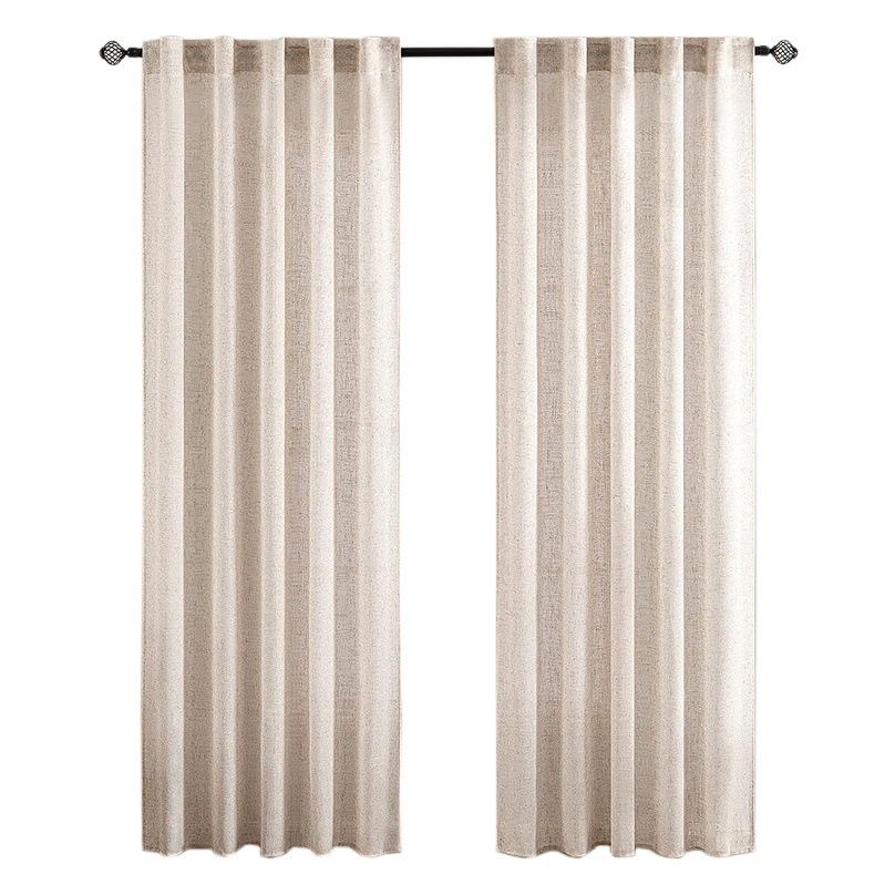 Transfronterizo Amazon venta caliente lino imitación tela de lino espalda escalada barra de penetración dormitorio sala de estar transparente tela de ventana de productos terminados
