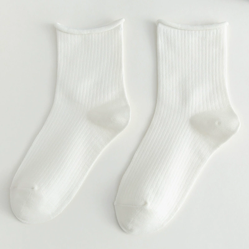 Mid-Length Socks (Tide) — White princess style, universal CN36–43, 6-pattern set