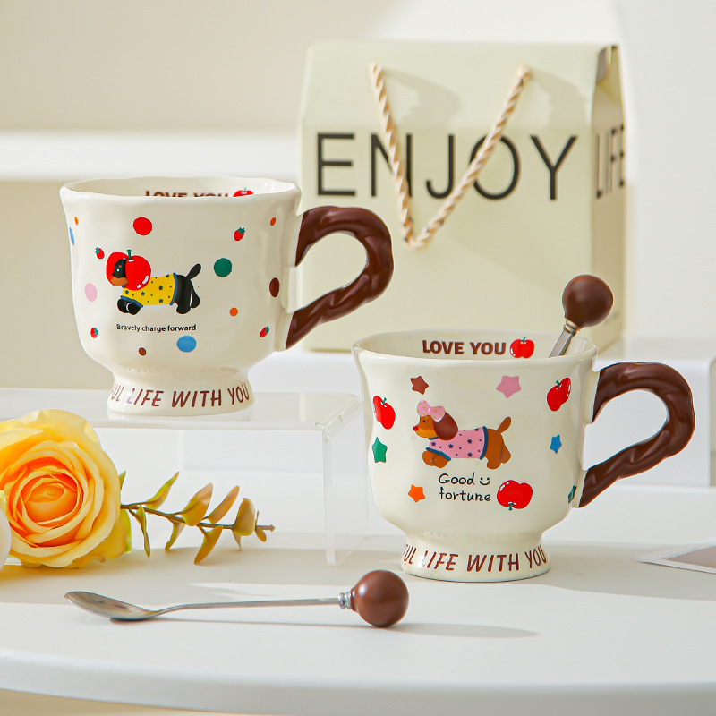 Creativo lindo salchicha cerámica taza taza de pareja taza de agua taza de café casera regalo de cumpleaños para amigos