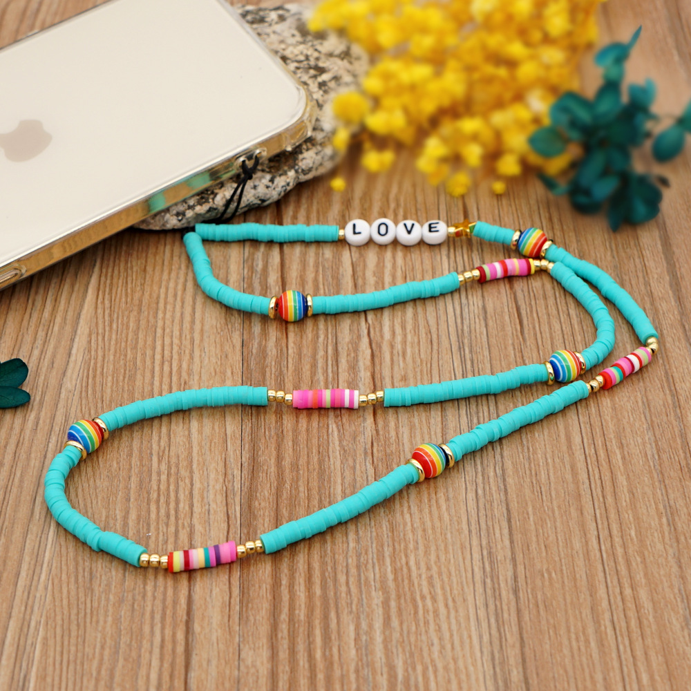 Nihaojewelry Wholesale Accessories Letter Mixed Color Soft Clay Striped Colored Mobile Phone Chain display picture 4