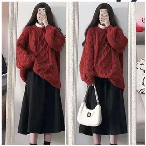 Korean women's round neck twist sweater spring, autumn and winter purple wear sweet sweater women's lazy style top