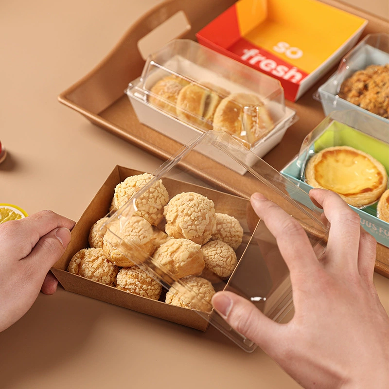 Одноразовая прозрачная прямоугольная упаковочная коробка для сэндвичей, выпечки, слоеных пирожных, десертов с мясной начинкой, коробка для еды на вынос