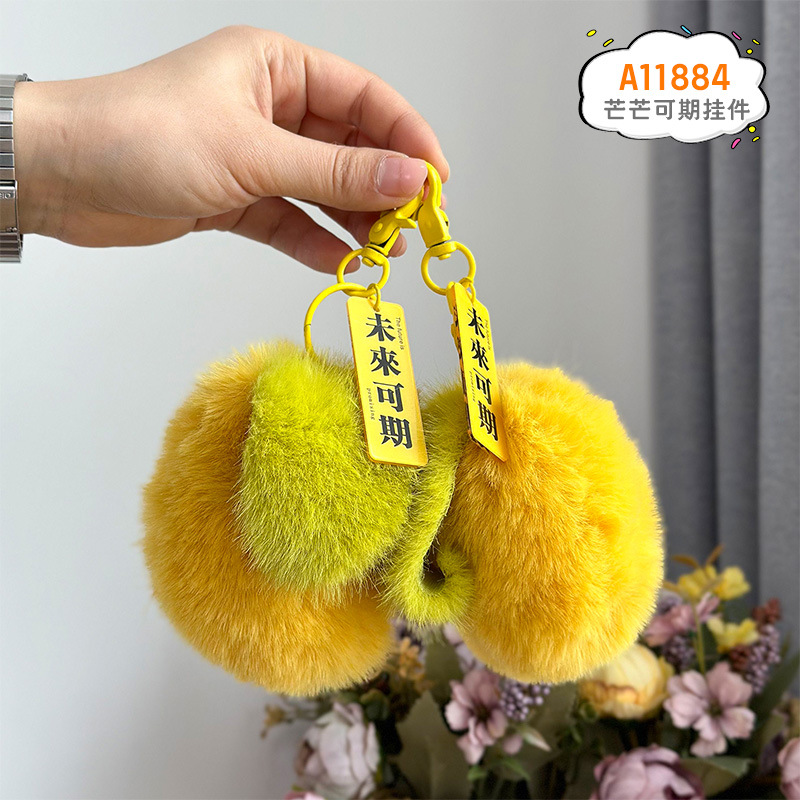 Imitación de piel de conejo rex, algo bueno sucede, hebilla, colgante de felpa, colgante de caqui, colgante de bolsa, colgante de felpa de frutas al por mayor