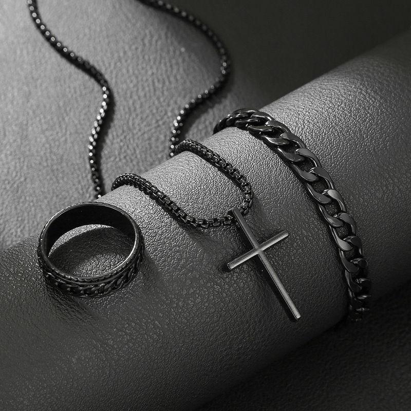 European and American Best-Selling Amazon Shein Temu New Cross Jewelry Chain Ring Bracelet Necklace 3-Piece Set European and American Best-Selling Amazon Shein Temu New Cross Jewelry Chain Ring Bracelet Necklace 3-Piece Set