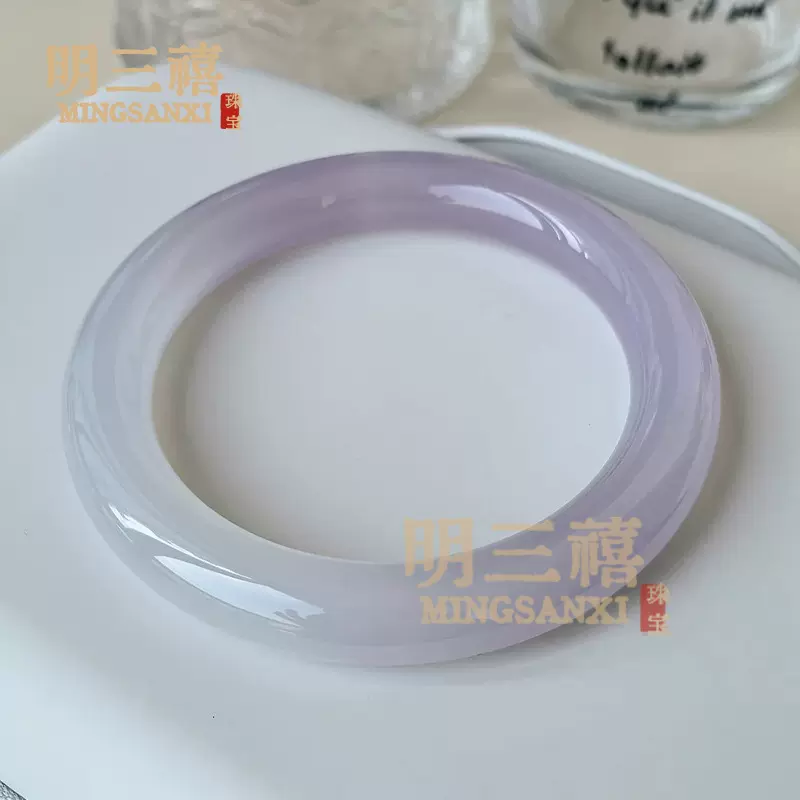 天然冰种紫罗兰玉髓手镯薰衣草淡紫玛瑙荔枝冻胖圆条玉石镯子