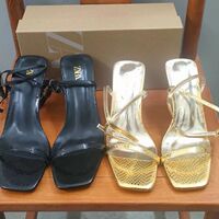 New women's high-heeled sandals with thin heels, metal snake pattern, exposed toes, and a straight strap design