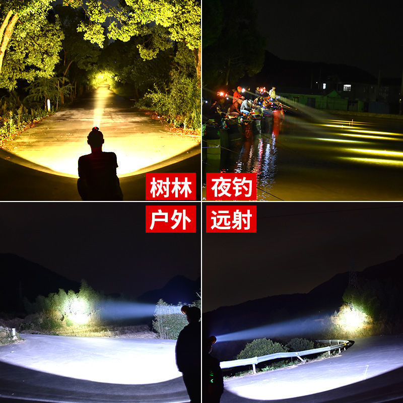 Faros, luz fuerte, recargable, súper brillante al aire libre, de largo alcance, batería de litio doble montada en la cabeza, linterna de batería ultralarga, lámpara de minero de pesca nocturna image 3