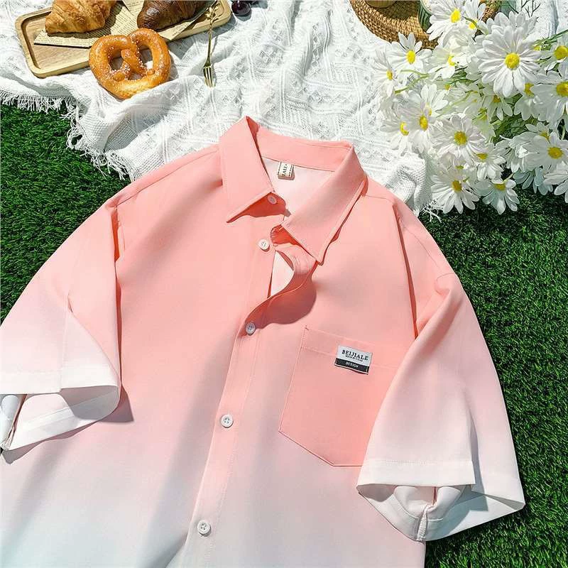 Повседневная градиентная рубашка с короткими рукавами мужской летний новый тренд