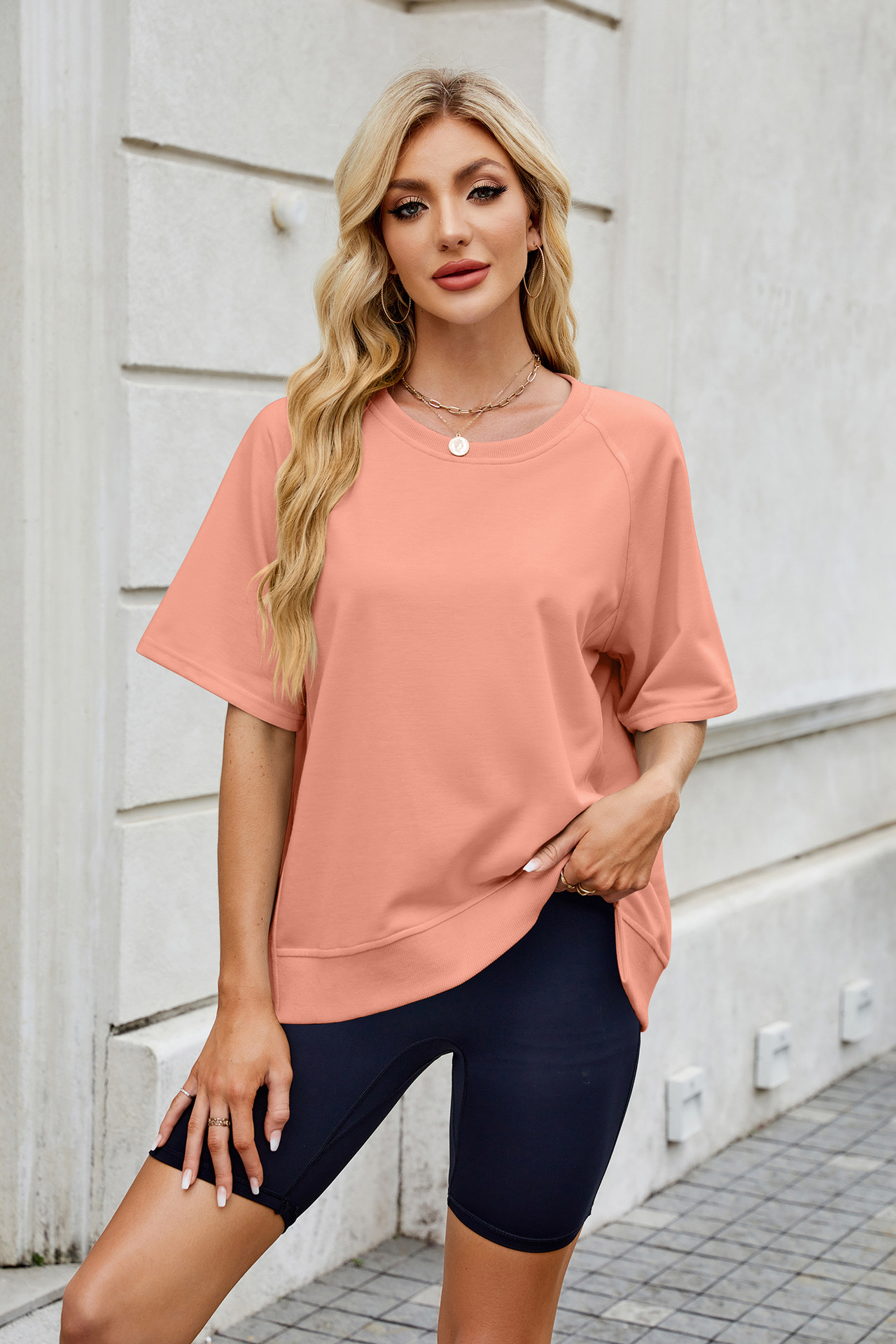 281g Weight Half Sleeve Sleeve Length Pullovers Placket Type Regular Sleeve Sleeve Type Rayon, Polyester Fabric Type Regular Top Length T-shirt Tops Type Casual, Daily Occasion Round Neck Neckline Loose Fit Type Solid Color Pattern Summer, Spring Season Women's Gender Basic Style Wholesale Women's Basic Solid Color Half Sleeve T-Shirts 38