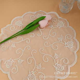 Round Lace Coaster Placemat Embroidered Lace Tablecloth ins Retro French Style Table Mat Shooting Props Ornaments