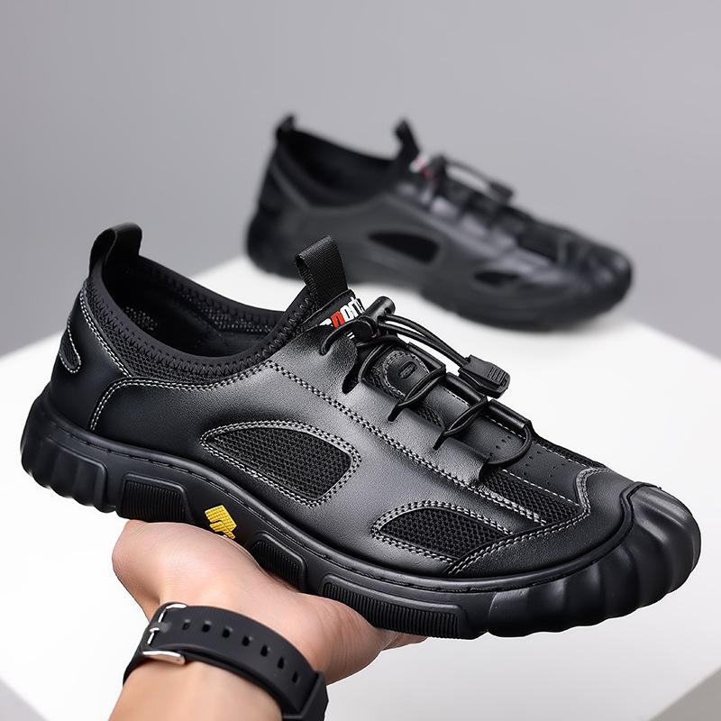 Sandalen Zomer Trendy Nieuwe Zachte Zool Antislip One Step Casual Echt Leer Mode Veelzijdige Ademende Herenschoenen_voghion.com