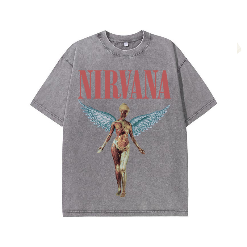 Nirvana banda de rock Nirvana Cobain cocoburn apenado lavado vintage batik camiseta suelta