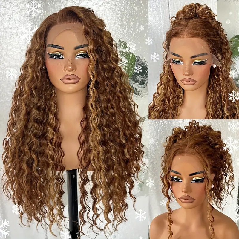 Front Lace Wig Women's Highlighted Gradient Big Wave Long Curly Hair Piano Color Wig