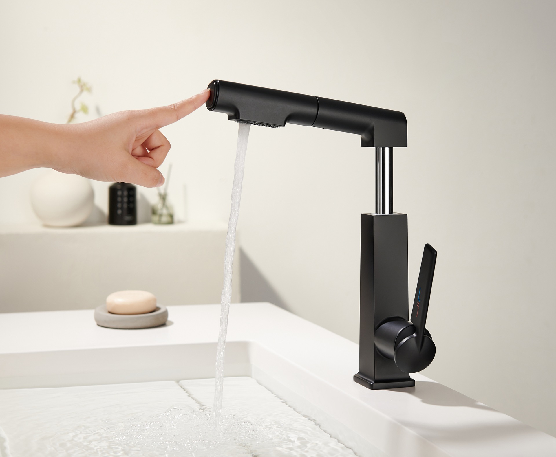 German quality black washbasin faucet, cold and hot, all-copper pull-out type with lifting and rotating under-sink for washing face and mouthwash undefined