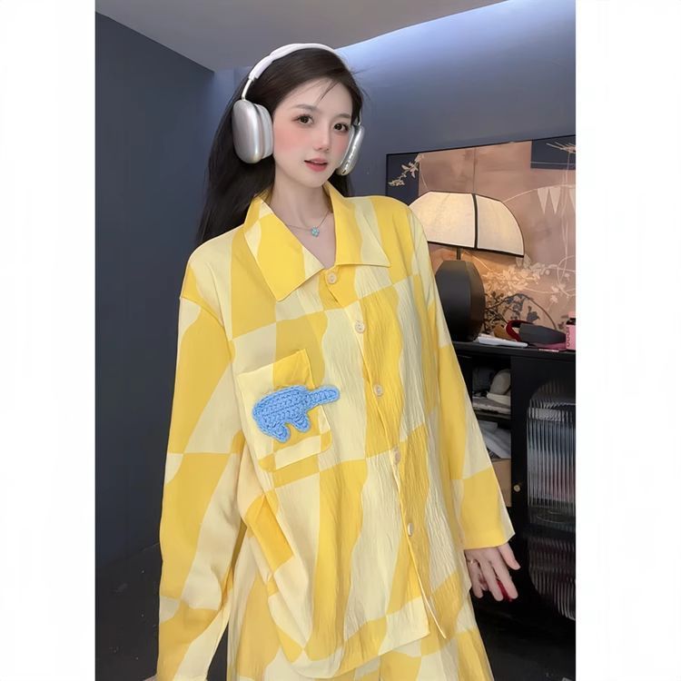 Comercio exterior transfronterizo taiwan chat en vivo primavera y otoño dulce dibujos animados nubes de algodón pantalones de manga larga pijamas en stock