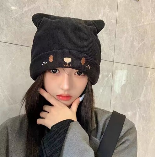Autumn/Winter thin oversized headband hat with Japanese cartoon cute rabbit ears maternity stackable hat for warmth, knitted cold cap