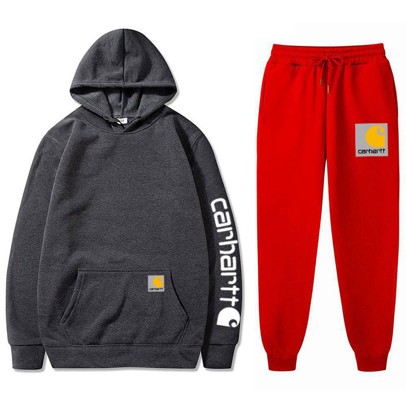 Cross-Border Men's and Women's Casual Sportswear Set Carhartt Classic Printed Ribbed Hem Hooded Sweatshirt Set