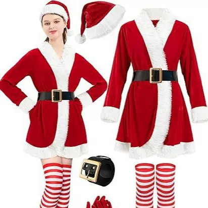 圣诞节成人女款连衣裙红色戴帽节日派对服装克劳斯夫人服装成人女
