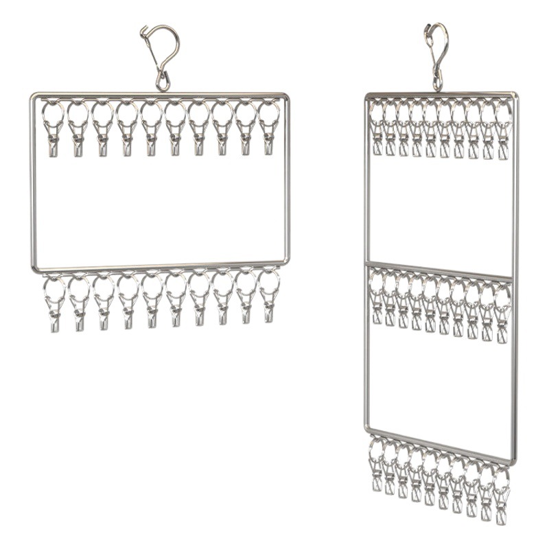 Percha de acero inoxidable multi-cabeza calcetines de secado multi-clip calcetines colgantes rack ropa interior de secado multifuncional a prueba de viento calcetines frescos rack