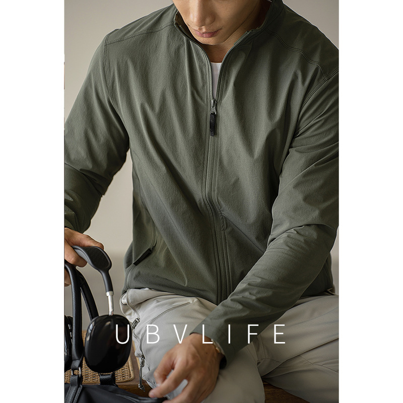 [Pioneer Series] Men's Four-Way Elastic Stand Collar Zipper Casual Jacket, Autumn 2026, Cotton-Feel Woven Sports Jacket