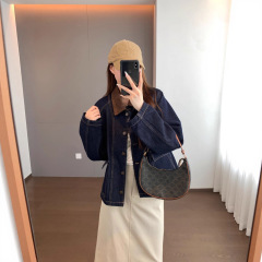 秋季棉弹牛仔布 活性染色廓形灯心绒翻领插肩袖大口袋牛仔外套