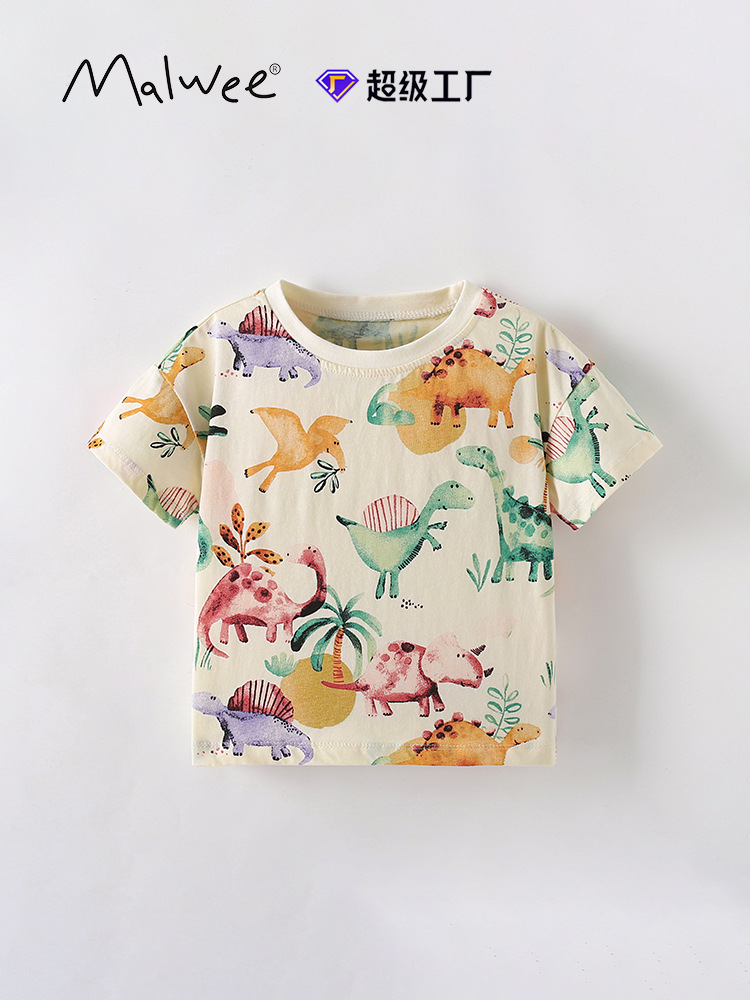 Malwee niños de manga corta verano nuevo estilo europeo y americano camiseta de cuello redondo impresa de aire extranjero camiseta casual chaqueta superior
