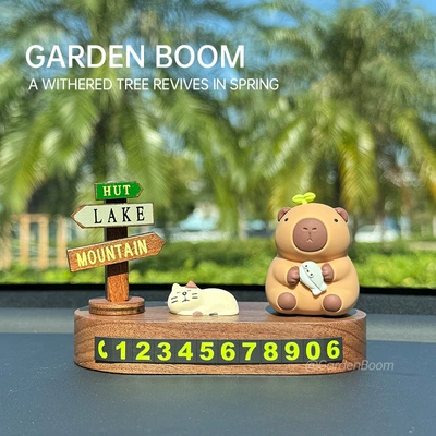 Nömrəli dayanma kartı — Plate, Cute High-End Car Moving - walnut-base-1262cm-fishing-kapibala-street-sign-sleeping-cat-free-adhesive-number
