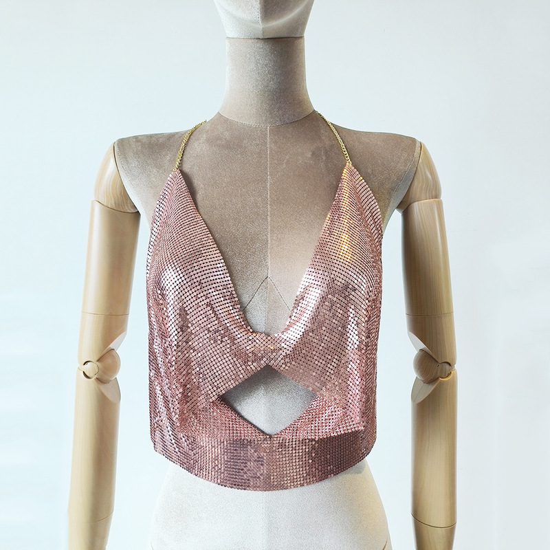 Amazon Party Metallic Sequin Strapless Vest Party Carnival Open Front Backless Top S45