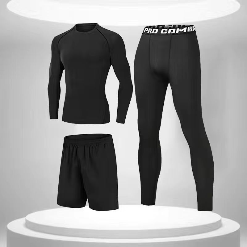 Medias de secado rápido para hombres de manga larga cálido entrenamiento para correr equipo de fitness otoño e invierno traje deportivo elástico alto