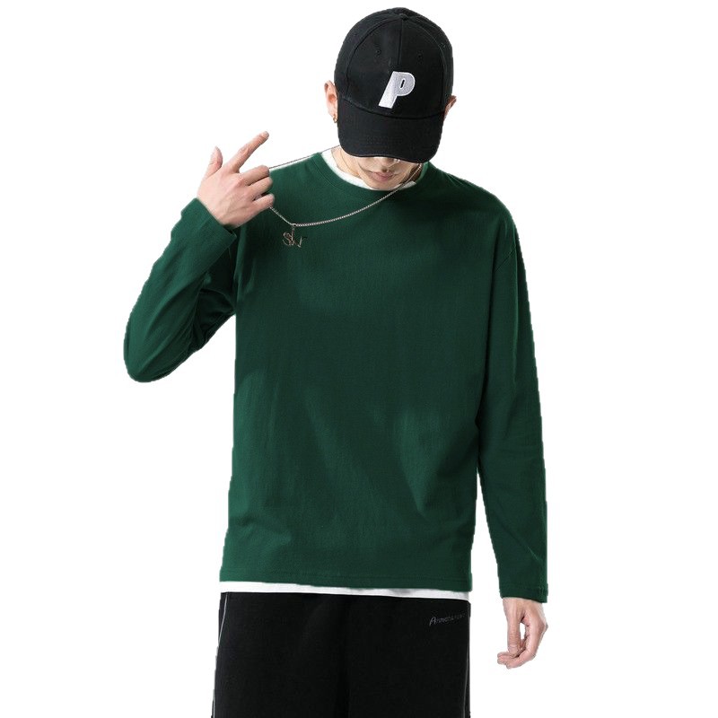 Camiseta de manga larga de color sólido básica chaqueta de otoño chaqueta de hombre base T cultura coreana universal debe ser una cosa