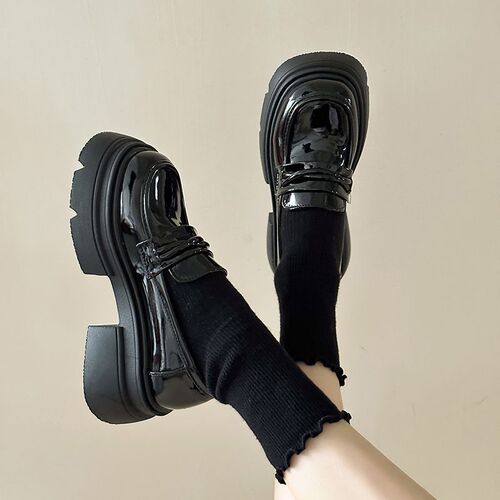 British style small leather shoes women's 2025 new autumn and winter platform sole step-on black loafer single-layer shoes ins