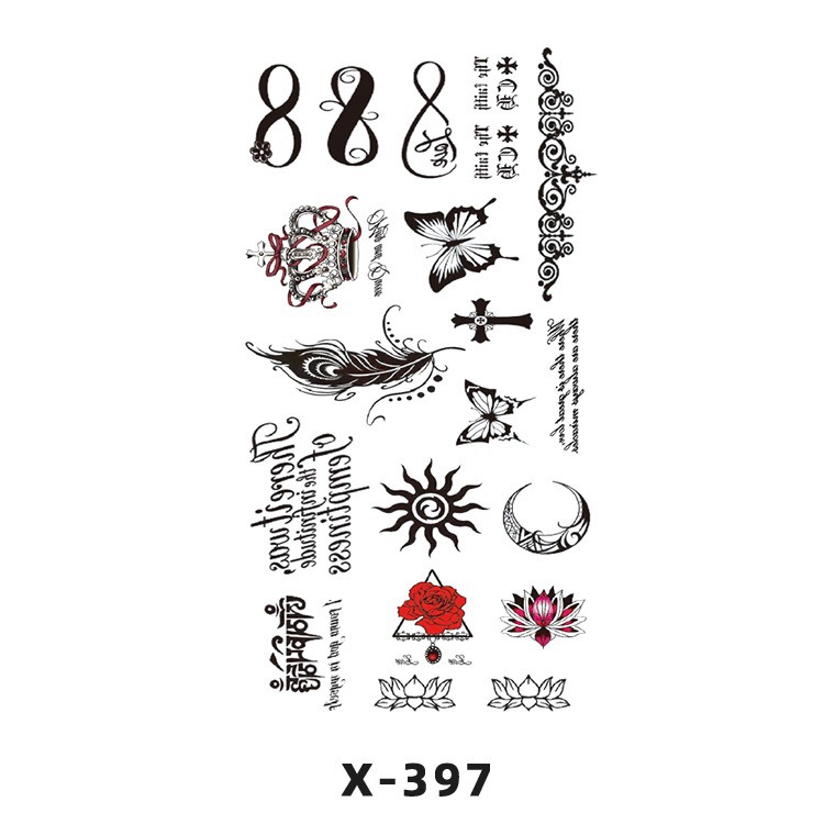 Arco de flor pequeña pegatinas de tatuaje fresco 3D dibujos animados transfronterizo Henna rosa impermeable texto en inglés pegatinas de tatuaje