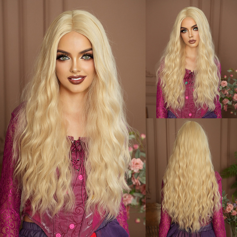 Witch Is Also Crazy Halloween Wig Female Golden Wavy Long Curly Hair Medium Parted High Quality Chemical Fiber High Temperature Silk Wig