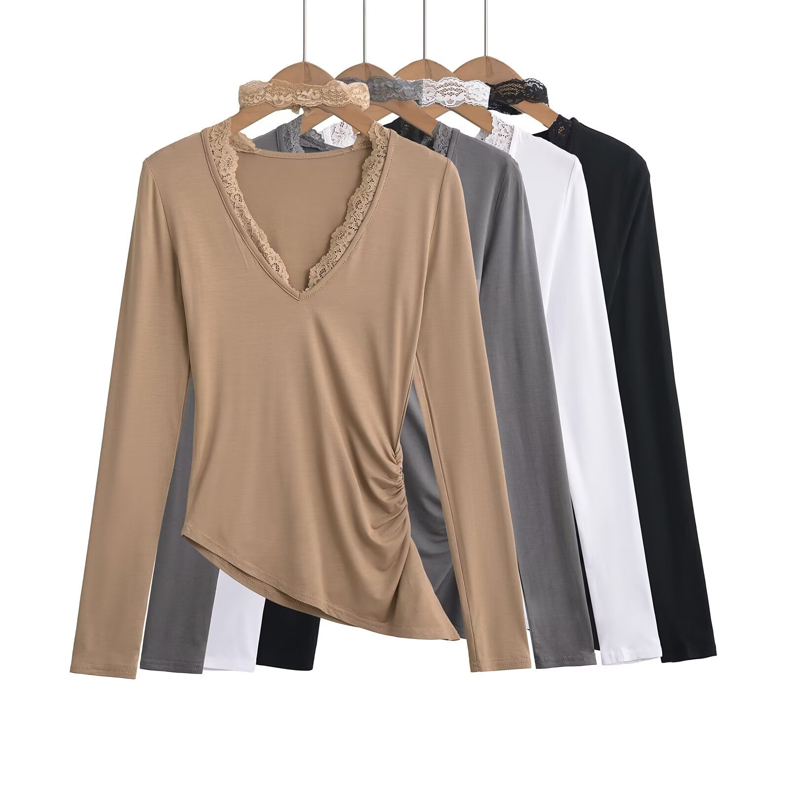 Autumn sexy solid color lace long-sleeve