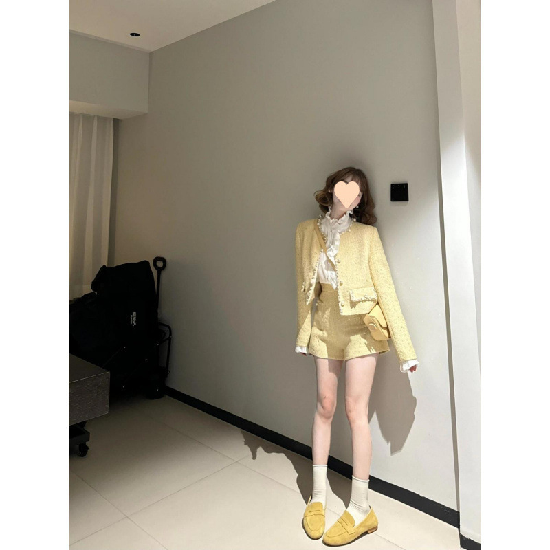 新款小香风2025早春短款显瘦百搭外套高级感短裤女高腰气质两件套|undefined