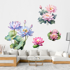 廠家新款大荷花荷葉自粘牆貼畫客廳臥室兒童房可移除裝飾畫KSY215