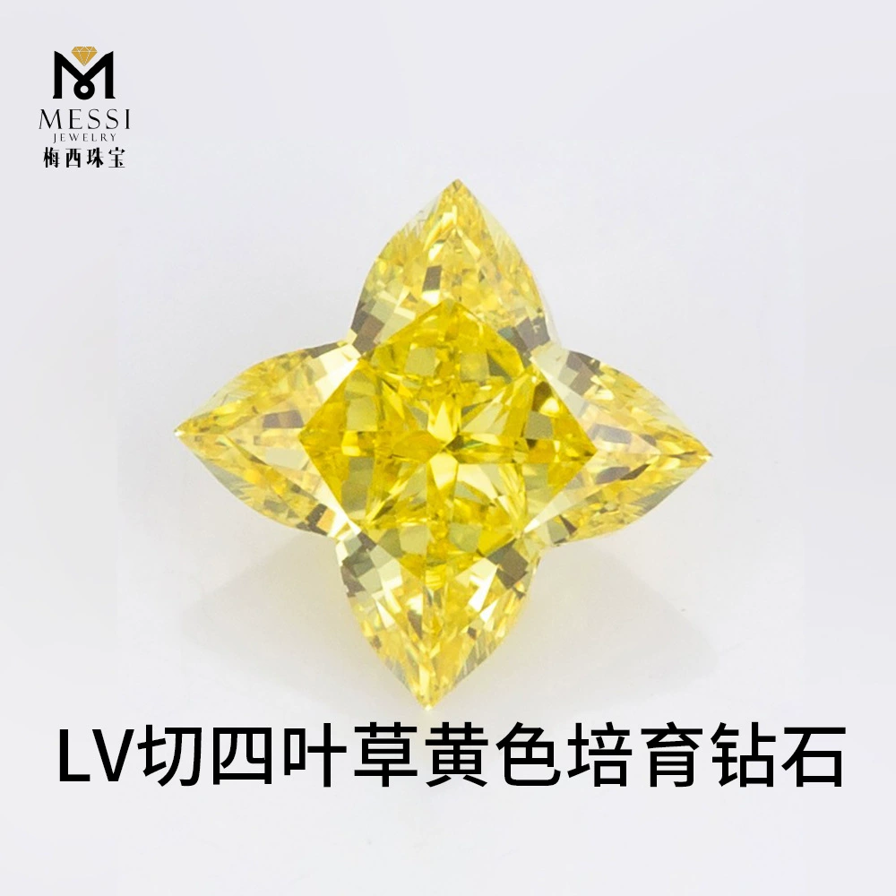 Завод по выращиванию алмазов, оптовая продажа, огранка LV, искусственный лабораторный алмаз четырехлистного клевера, выращенный методом HPHT, желтый цвет.