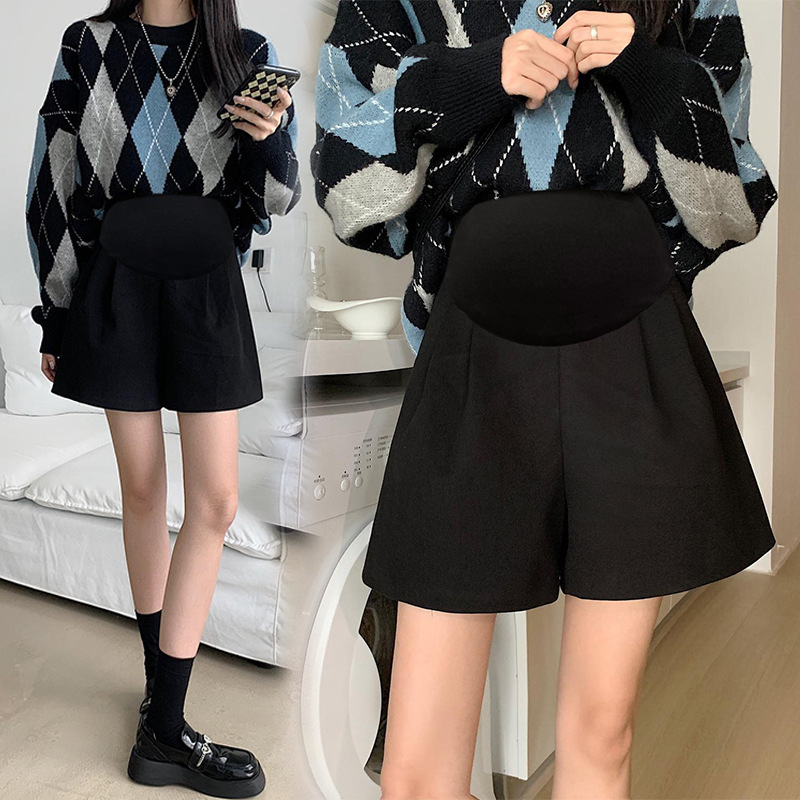Black Pregnant Women's Pants Spring and Autumn Woolen Wide-leg Shorts Internet Popular New Style Outer Wear Slimming Shorts Harlan Casual Western Style