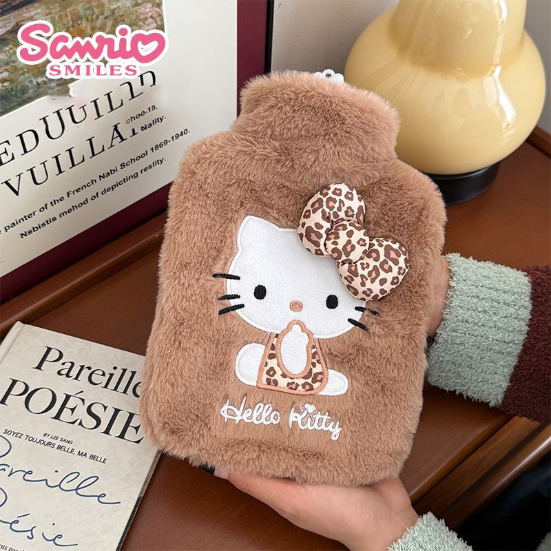 可爱豹纹Hello Kitty毛绒注水热水袋ins加厚内胆暖手宝暖宝宝批发
