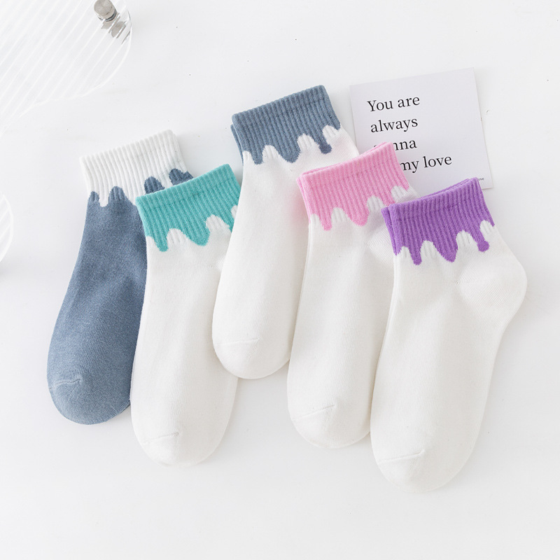Trendy Brand AJ Cream Flowing Contrast Color Stitching Short Socks Macaron Men's and Women's Trendy ins Personalized All-match Sports Cotton Socks