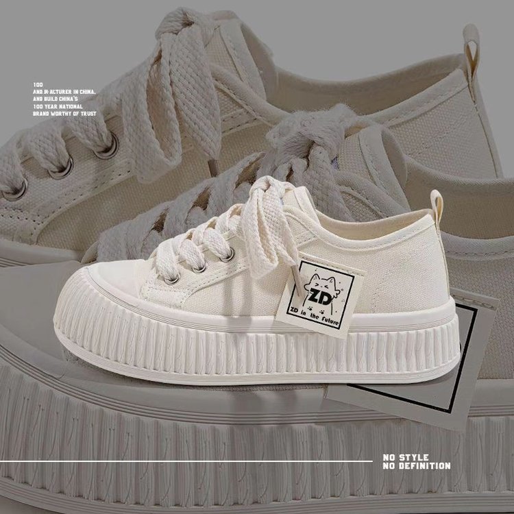 Zapatos de lona de suela gruesa para mujer 2024 Nuevos zapatos blancos transpirables de suela blanda zapatillas casuales ligeras para estudiantes ins fashion