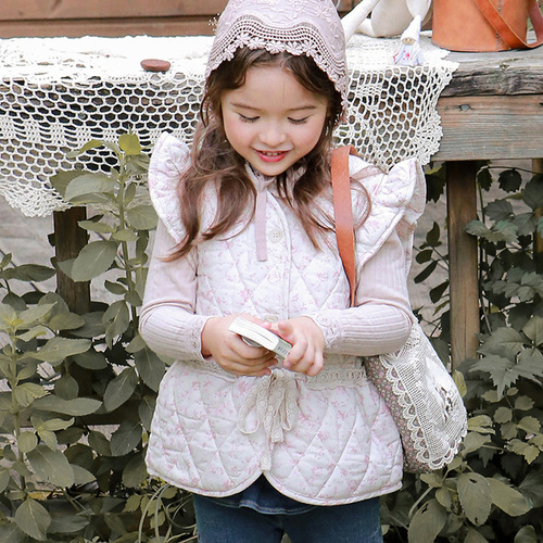 2024 Autumn and Winter Strawberry Shan Korean Children's Clothing Children and Girls Western Style Floral Padded Vest