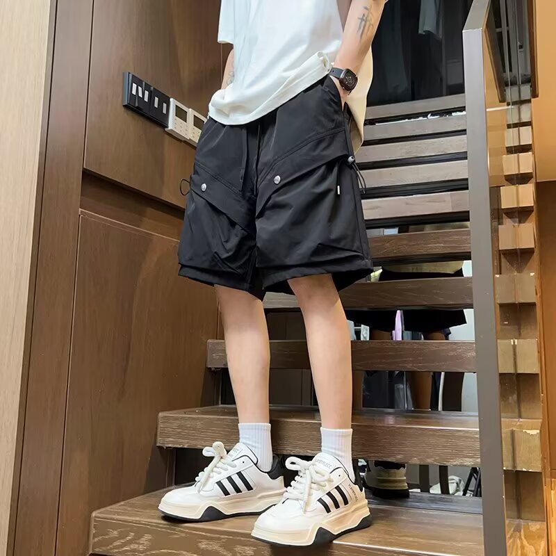 Summer Outdoor Multi-Pocket Sports Cargo Shorts Men's Casual Straight Quick-Dry Pants Youth Trendy Solid Color Shorts