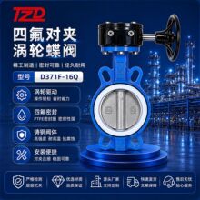 四氟不锈钢板涡轮对夹蝶阀D371FP-16Q手动球墨铸铁四氟软密封蝶阀