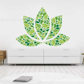 绿色荷花 图案自粘可移除PVC墙贴家居装饰卧室背景墙亚马逊货源