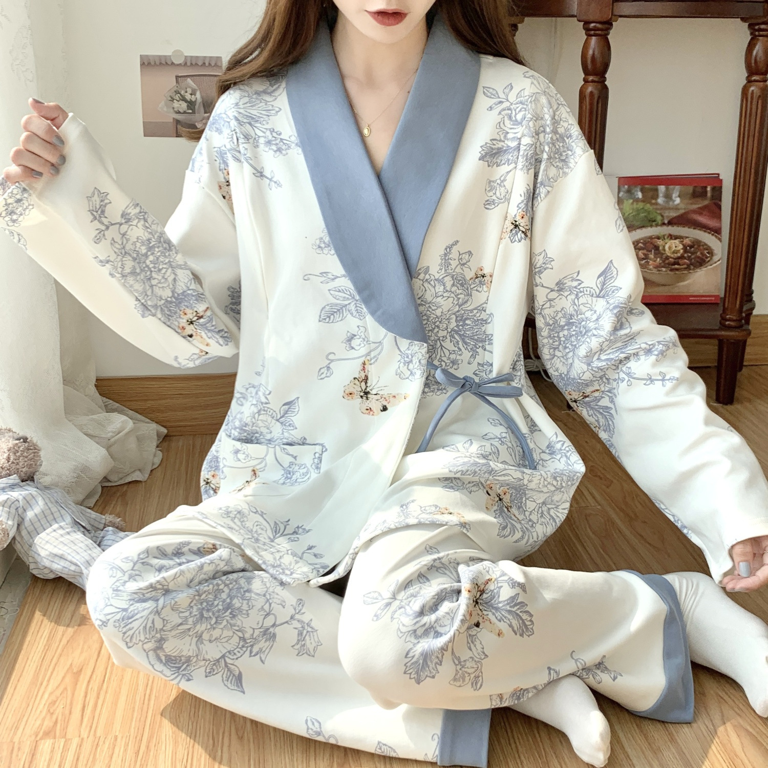 Maternity Pajamas for Spring and Autumn, Thin Cotton Postpartum Nursing Sleepwear for Pregnant Women, Suitable for Summer, Pregnancy, September, October, Autumn, and Winter