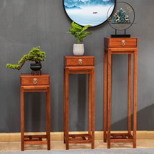 Solid Wood Flower Rack Flower Table Living Room Sofa Side Flower Table Indoor Storage Rack Chinese Style Bonsai Flower Table with Balcony
