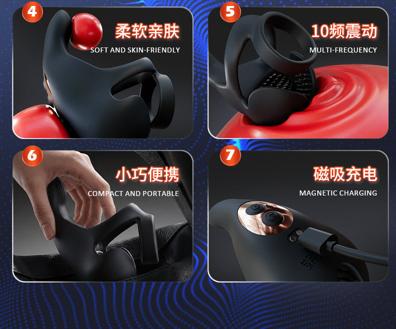 App-Controlled Vibrating Cock Ring with Remote Scrotum Restraint, Silicone — detail image 3